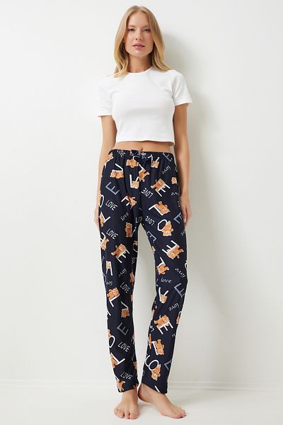Happiness İstanbul Pijamale moale pentru femei, cu model negru vibrant - GF00002