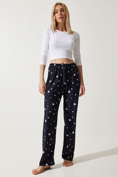 Happiness İstanbul Pijamale moale tricotate pentru femei cu model negru - GF00002