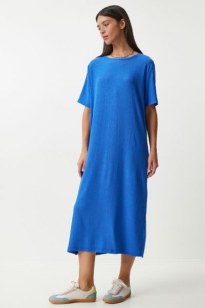 Happiness İstanbul Blaues Strickkleid - Lässiges, locker geschnittenes Kleid Dz00076