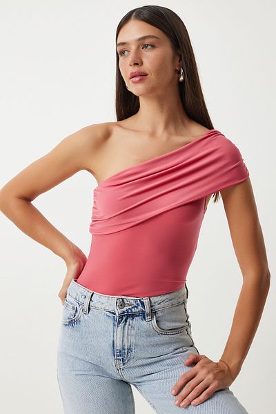 Happiness İstanbul One Shoulder Candy Pink Πλεκτή Μπλούζα - DZ00112