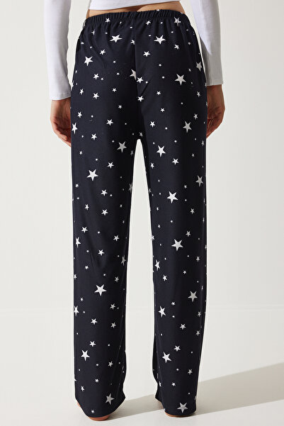 Happiness İstanbul Weicher, schwarz gemusterter Damen-Strickpyjama - GF00002