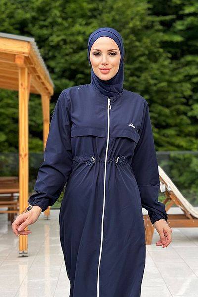 Remsa Mayo Long Full Length Parachute Full Covered Hijab Swimsuit Chaand 1267 Dark Navy Blue Remsa Swimsuit