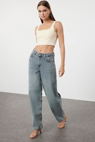 Trendyol Collection Stone Color Slim Fit čtvercový límec Crop tílko - TWOSS24AL00031