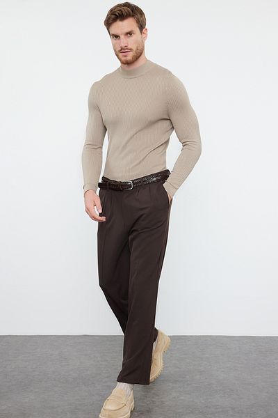 Trendyol Collection Παντελόνι με φαρδιά εφαρμογή καφέ πλισέ - TMNSS24PL00024