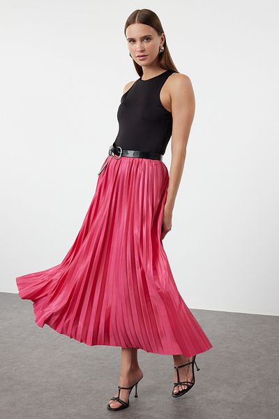 Trendyol Collection Fuchsia Pleated Maxi Stretchy Knitted Skirt Twoss24Et00041