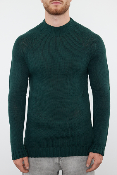 Trendyol Collection Σμαραγδένιο πράσινο Στενή εφαρμογή Στενή εφαρμογή Στενή εφαρμογή Στενό κόψιμο Μισό ζιβάγκο Reglan μανίκι Ευθεία βασικό πουλόβερ πουλόβερ TMNAW25KZ00002