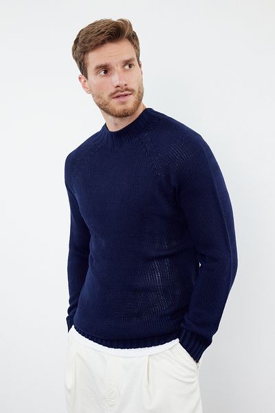 Trendyol Collection Navy Blue Slim Fit Poloviční rolák Raglánový pletený svetr - Tmnaw25Kz00002