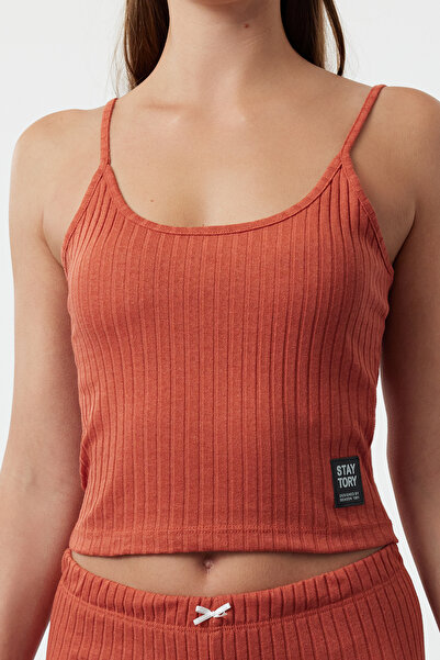 Trendyol Collection Kostkované šortky Pyžamo ve skořicové barvě - THMSS24PT00393