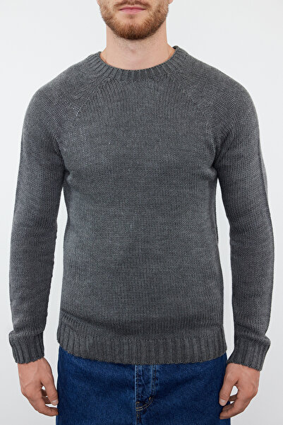 Trendyol Collection Anthracite Basic Knitwear Sweater - Slim Fit, Crew Neck, Raglan Sleeve Tmnaw25Kz00000