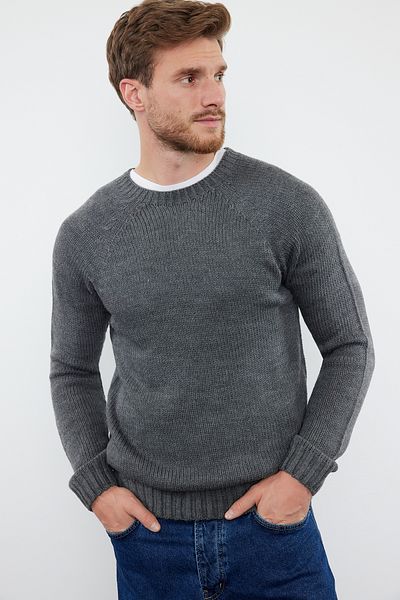 Trendyol Collection Πλεκτό πουλόβερ Anthracite Basic - Slim Fit, Crew Neck, Raglan Sleeve TMNAW25KZ00000