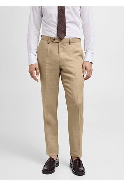 MANGO Man 100% Linen Slim Fit Fabric Trousers