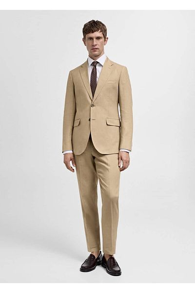 MANGO Man 100% Linen Slim Fit Fabric Trousers