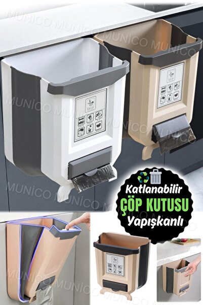 Munico Tezgaha Duvara Monte Katlanır Çöp Kovası Mutfak Dolabı Kapı Asılı Çöp Kutusu Konteyner Geniş Pratik