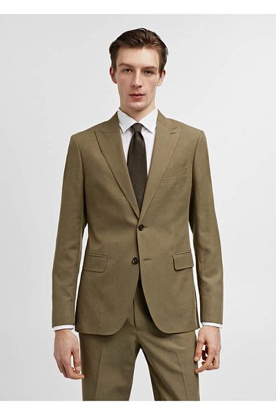 MANGO Man Μπουφάν Blazer από βαμβακερό λινό ύφασμα με λεπτή εφαρμογή