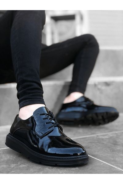 BOA Ba0003 Lace-Up Classic Black Black Sole Patent Leather High Sole Casual Men's Shoes