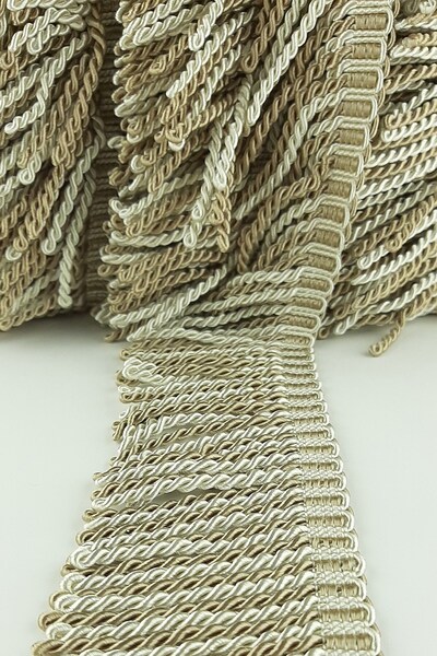 Hayalperest boncuk Bej Krem Burgulu Bulyon Saçak Püskül 7 Cm