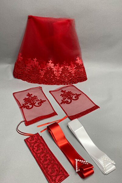 Hayalperest boncuk Glittery Bridal Veil and Jewelry Ribbon Set