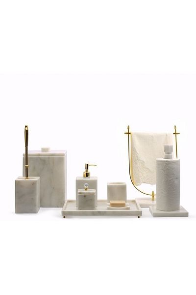 ege gross 9-Piece White Marble Square Form Bathroom Set Gold