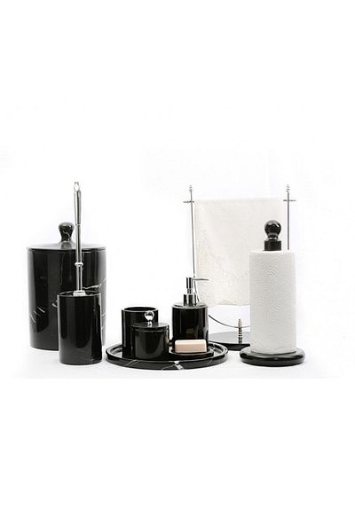 ege gross Decorative Black Marble Silver Crystal Detailed 9 Piece Bathroom Set Set