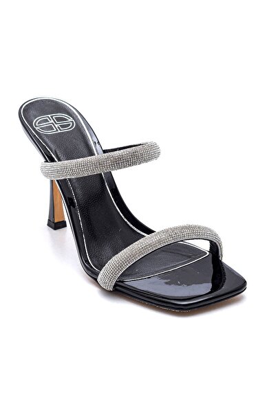 Sofia Baldi Ash Black Patent Leather Stoned Women's Heeled Slippers