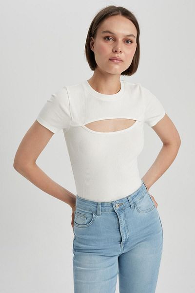 DeFacto Ribbed Camisole Short Sleeve Crew Neck T-Shirt A7825ax23sm