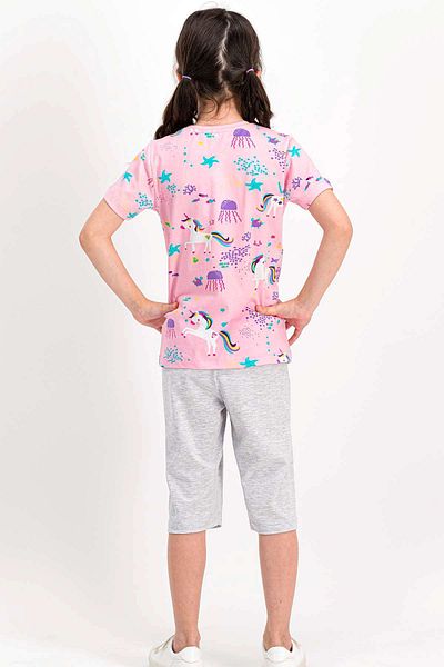 ROLY POLY Rolypoly Unicorn Light Pink Girl's Capri Set - Crew Neck