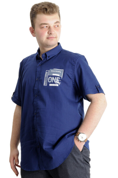 ModeXL Mode Xl Чоловіча сорочка великого розміру з габардину One Cıty 23307 Indigo