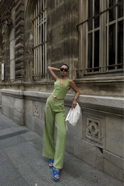 Eka Γυναικείο Σετ Πράσινο Γιλέκο και Παντελόνι - 0999-10042