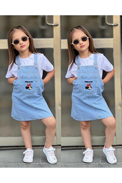 yns coolstar minnie nakışlı Kot Ayarlanabilir Askı Jile / Denim Elbise