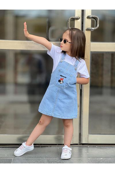 yns coolstar broderie minnie blugi cu bretele reglabile gilet / rochie denim