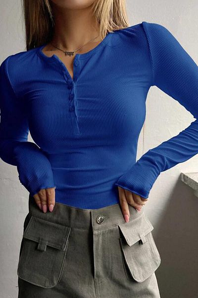 Teenage Millionaire Bluză de damă, cu nasturi albastre, cu detaliu în carouri, cu nasturi, cu gâtul turn, cu mânecă lungă, cu nervuri, camisole, pe corp