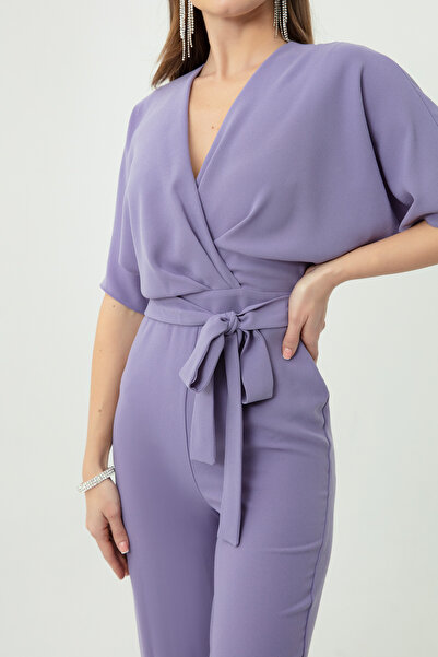 Lafaba Damski kombinezon wieczorowy w kolorze liliowym, z dekoltem w kształcie litery V