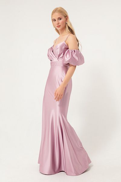 Lafaba Women's Lilac Rope Strap Low Sleeve Long Satin Evening Dress