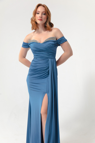 Lafaba Női indigógallér és kőfarkú hosszú estélyi ruha