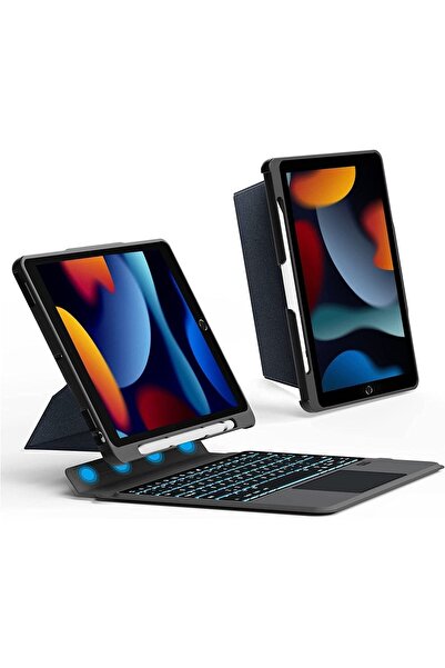Genel Markalar Ipad 10.2 2021 (9.NESİL) Uyumlu Keyboard Bluetooth Touchpad Kablosuz Klavyeli Kılıf