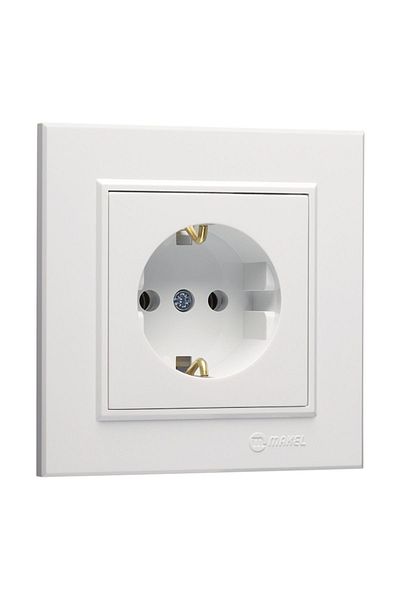 MAKEL Karea Grounded Socket White Single Frame Included (PRICE IS 1 PIECE)