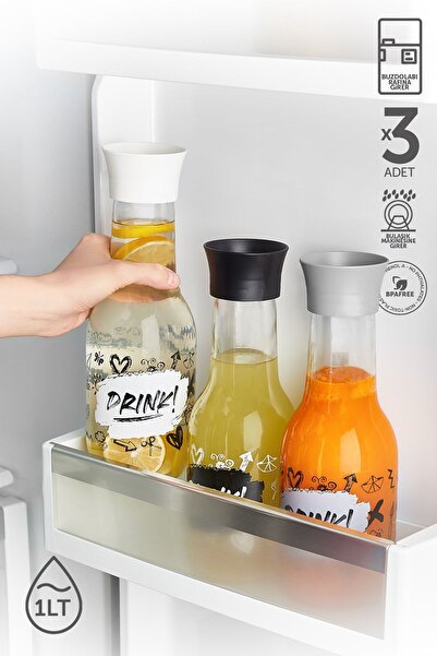 Hane 3x Adet Detoks Özellikli Wellington Desen Sürahi & Karaf Su Şişesi