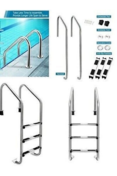 DEV PASLANMAZ 3 Basamaklı Standart Paslanmaz Havuz Merdiveni Aısı 316 Kalite