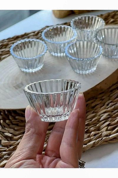Rayan 6 Pieces Coffee Side Mini Glass Sugar Bowl Turkish Delight Bowl Sauce Bowl Glass Sauce Bowl