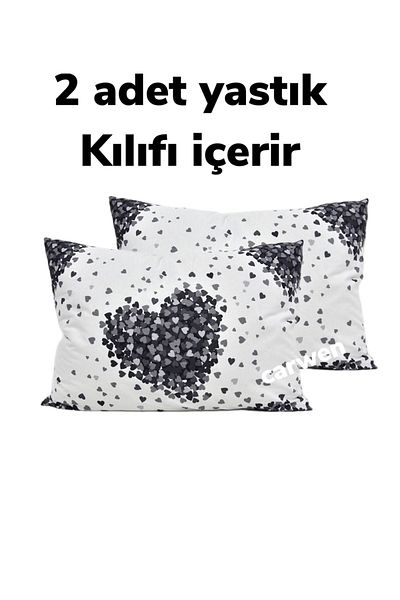 CARWEN TEKSTİL RANFORCE COTTON DOUBLE PERSON 160X200 RUBBER SHEET SET and 2 PILLOW COVERS COLOR BLACK HEART