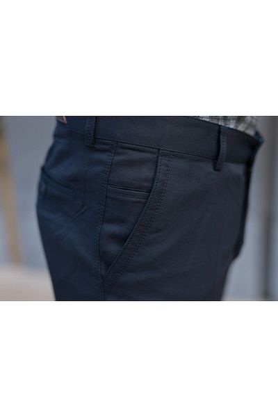 DAKİKO Men's Linen Trousers Quality Classic Cut Armoured Navy Blue