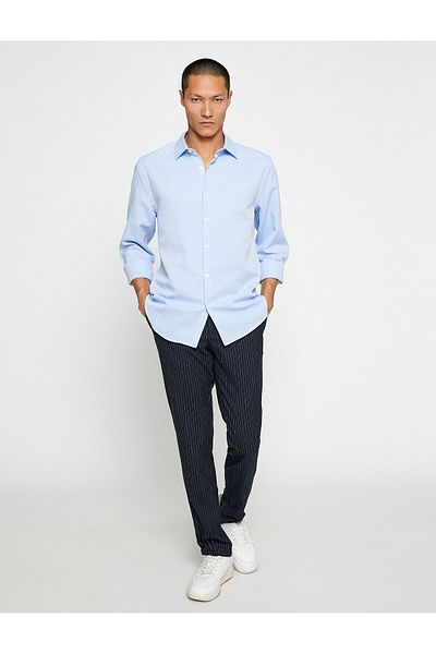 Koton Αθλητικό πουκάμισο Slim Fit Κλασικό γιακά με μακρυμάνικο μη σιδερένιο