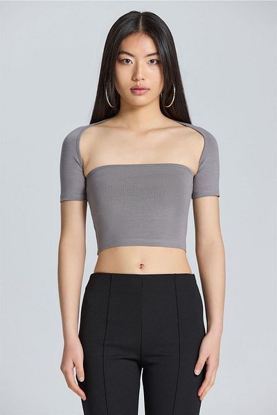 boutiquen Ανθρακί μπλούζα Bolero κοντομάνικη 2560