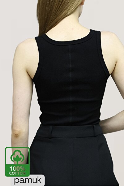 missmaral Lillesol Black Cotton - Corded Look Thick Strap Tanktop