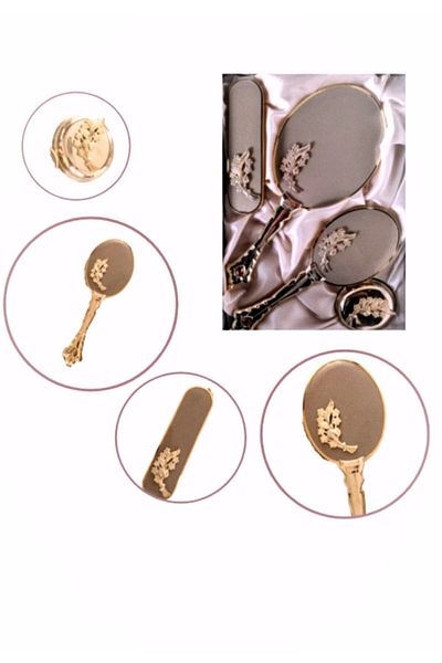 ModaTime Gold Mirror Comb Set Dowry Comb Mirror Set Gift Dowry Set Promise Engagement Bridal Henna Set