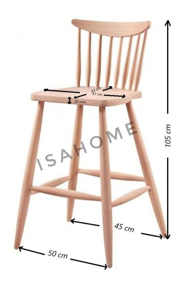 ISAHOME Kırlangıç Yıldız Bar Sandalye Ham Ahşap 4 Adet