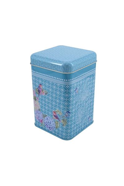EVLE Ef022-d9 Blooming Blue Patterned Square Metal Storage Container 11x11 Cm
