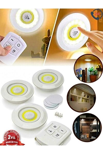Nanopro Uzaktan Kumandalı 3 Lü Spot Led Lamba Kablosuz Pilli Işıldak Dolap Işığı Mutfak Rafı Işığı