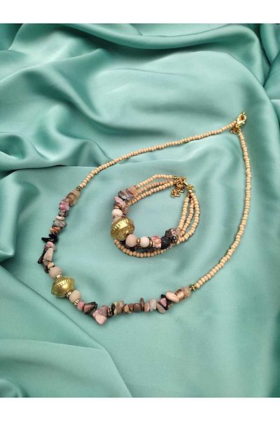 takitokaciniz Women's Necklace Bracelet Set with Natural Stone Brass Apparatus
