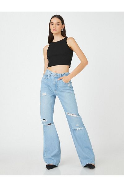 Koton Gerade Jeans mit hoher Taille und weitem Bein - Bequem geschnittene Bianca Jeans